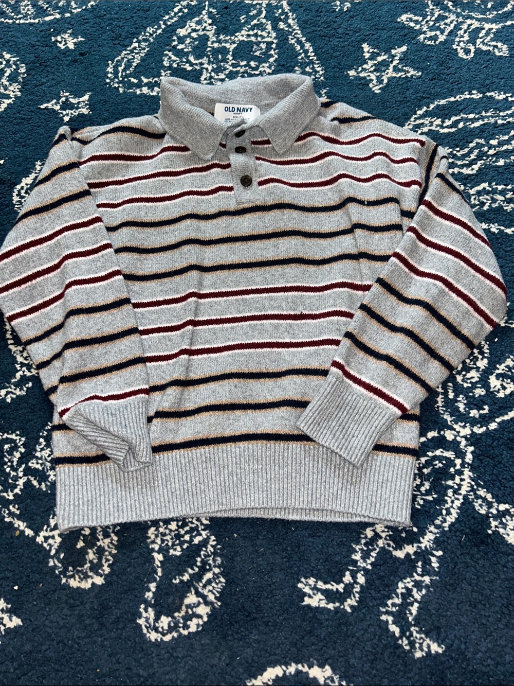 Old Navy Boy’s Light Gray Striped Polo Sweater